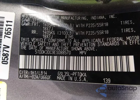 2014 Toyota Sienna Xle 7 Passenger z USA, uszkodzony, nr VIN 5TDDK3DC9ES088570